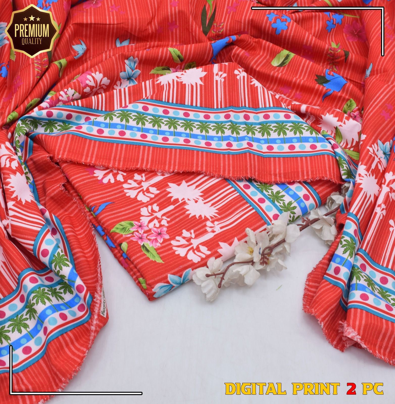 Modern Floral Digital Print 2-Piece Outfit – All-Season Fabric